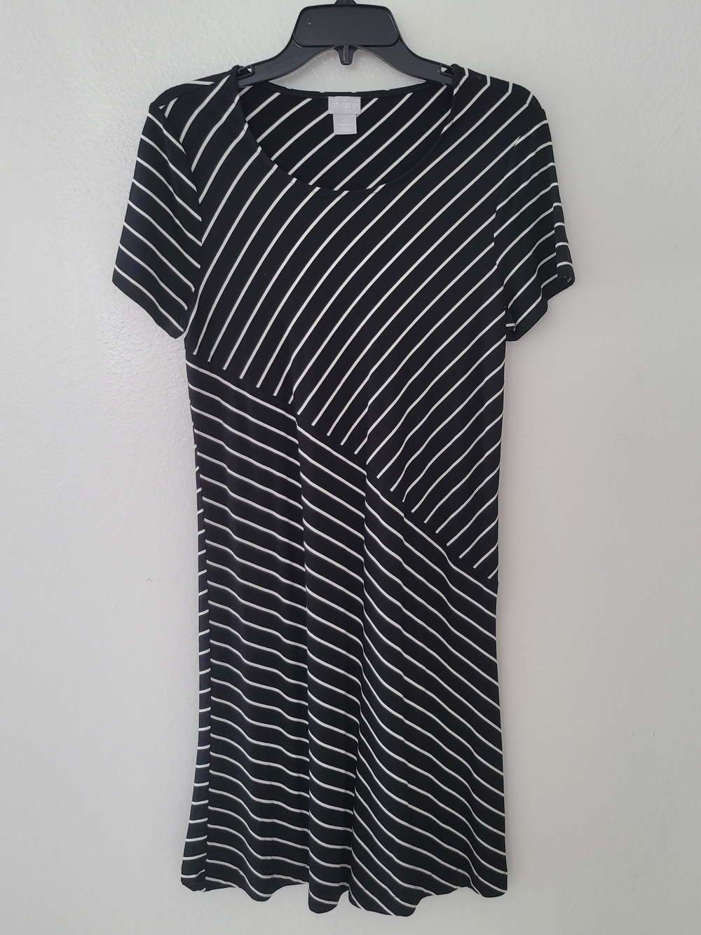 Chico's Black and White Diagonal Stripe Midi Dress US 4/6